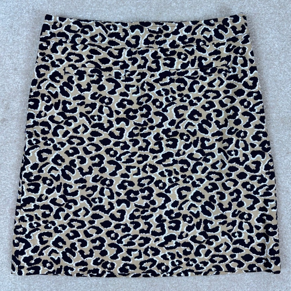 Talbots Petite Leopard Print A-Line Mini Skirt Tan Black‎ White Size 2P Cotton